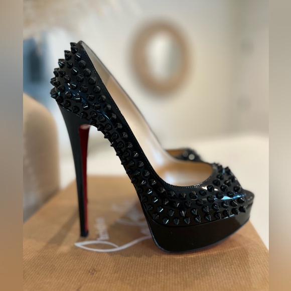 Christian Louboutin LADY PEEP SPIKES 150 PATENT size 7.5 - Picture 9 of 11